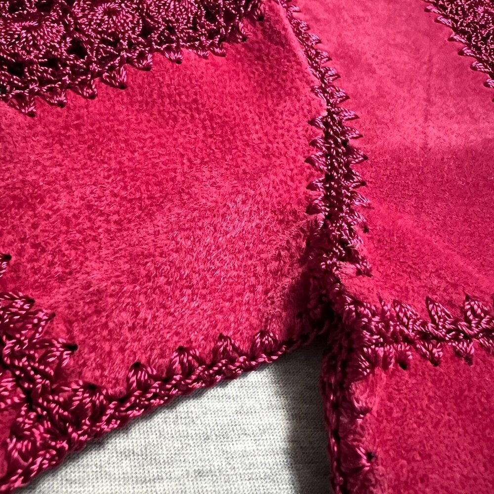 Vintage Suede Crochet‎ Jacket Womens Large Petite Pink Fushia Patchwork Boho SMH - Picture 11 of 12